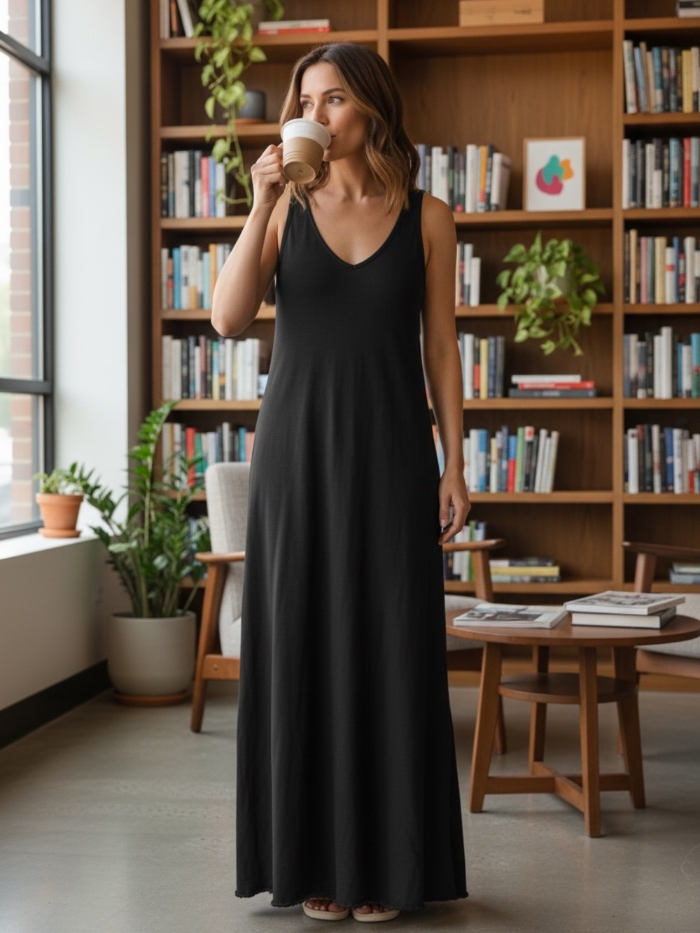 Tommy Bahama Black Sleeveless V-Neck Maxi Dress
